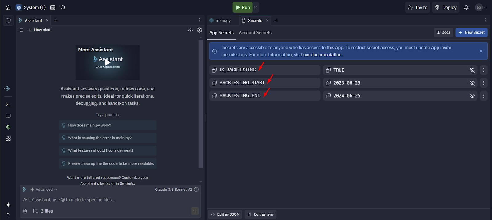 Additional of Necessary Backtesting Values in Replit