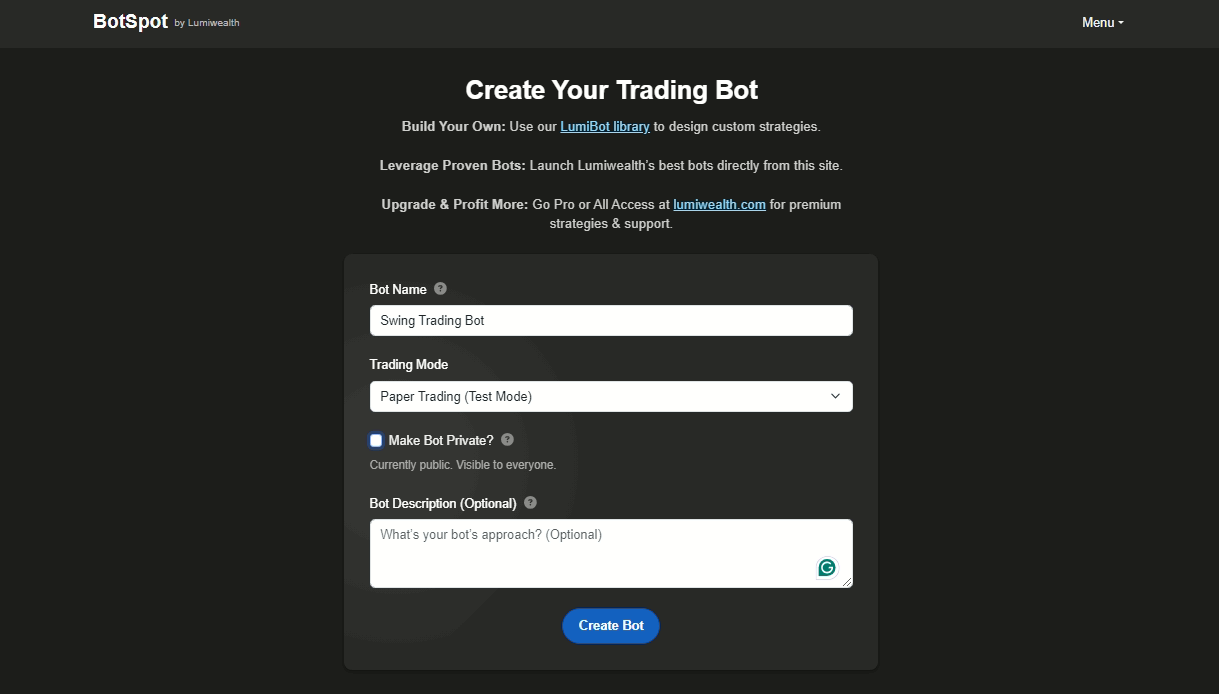 BotSpot's Add Bot Page