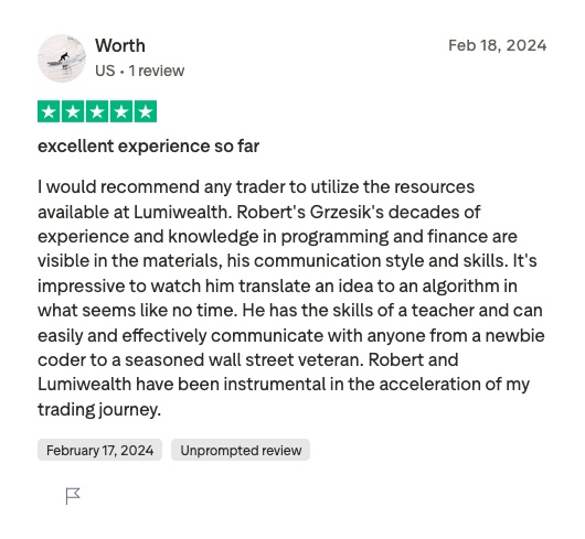 Trustpilot review by Worth, five stars